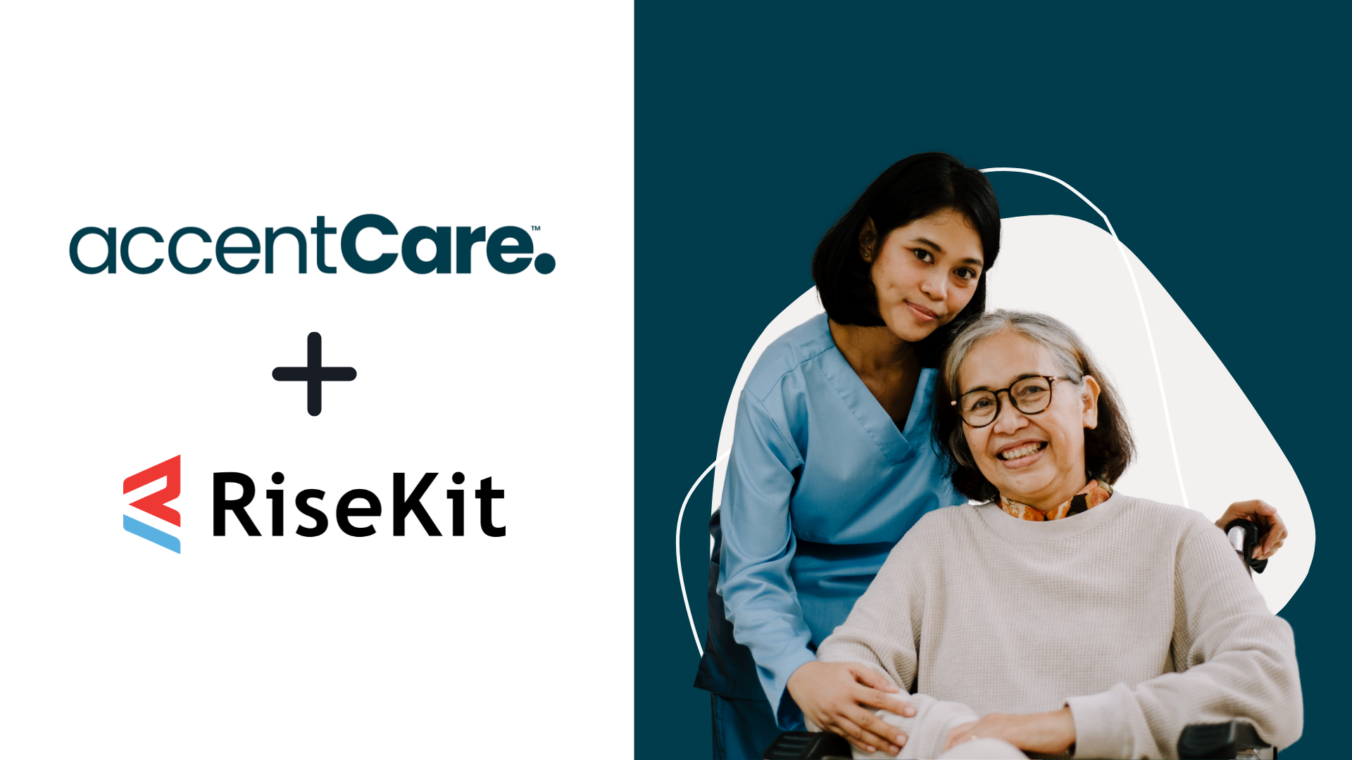 Accentcare logo with RiseKit logo on the left and two women on the right