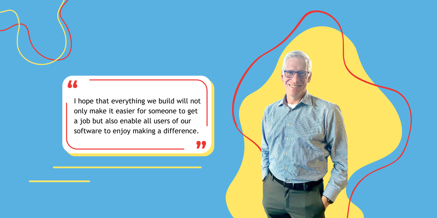 Blue background with yellow and red lines. RiseKit CEO, Josh Glantz standing next to quote. 