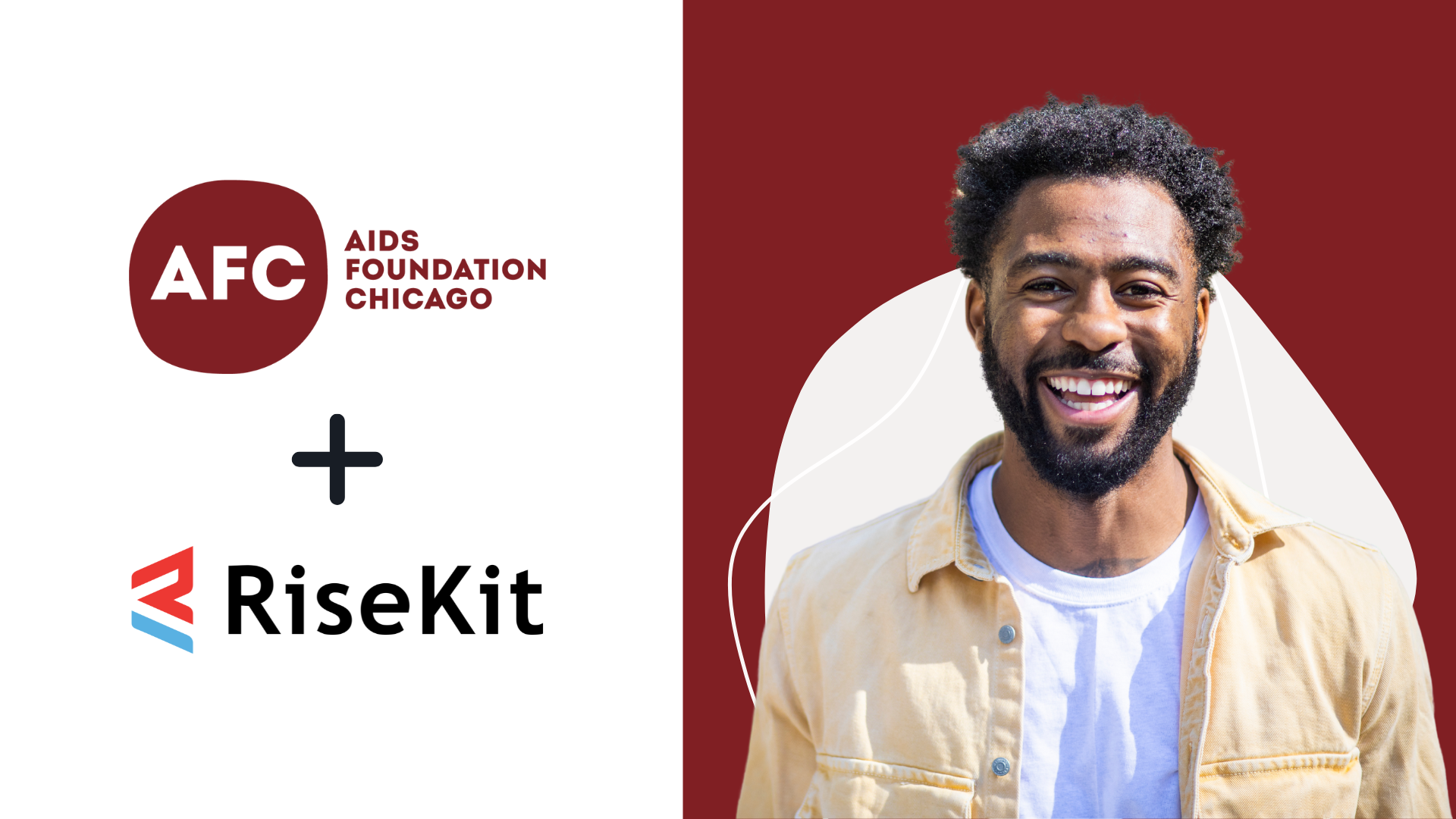 AIDS Foundation Chicago logo and RiseKit logo with man smiling