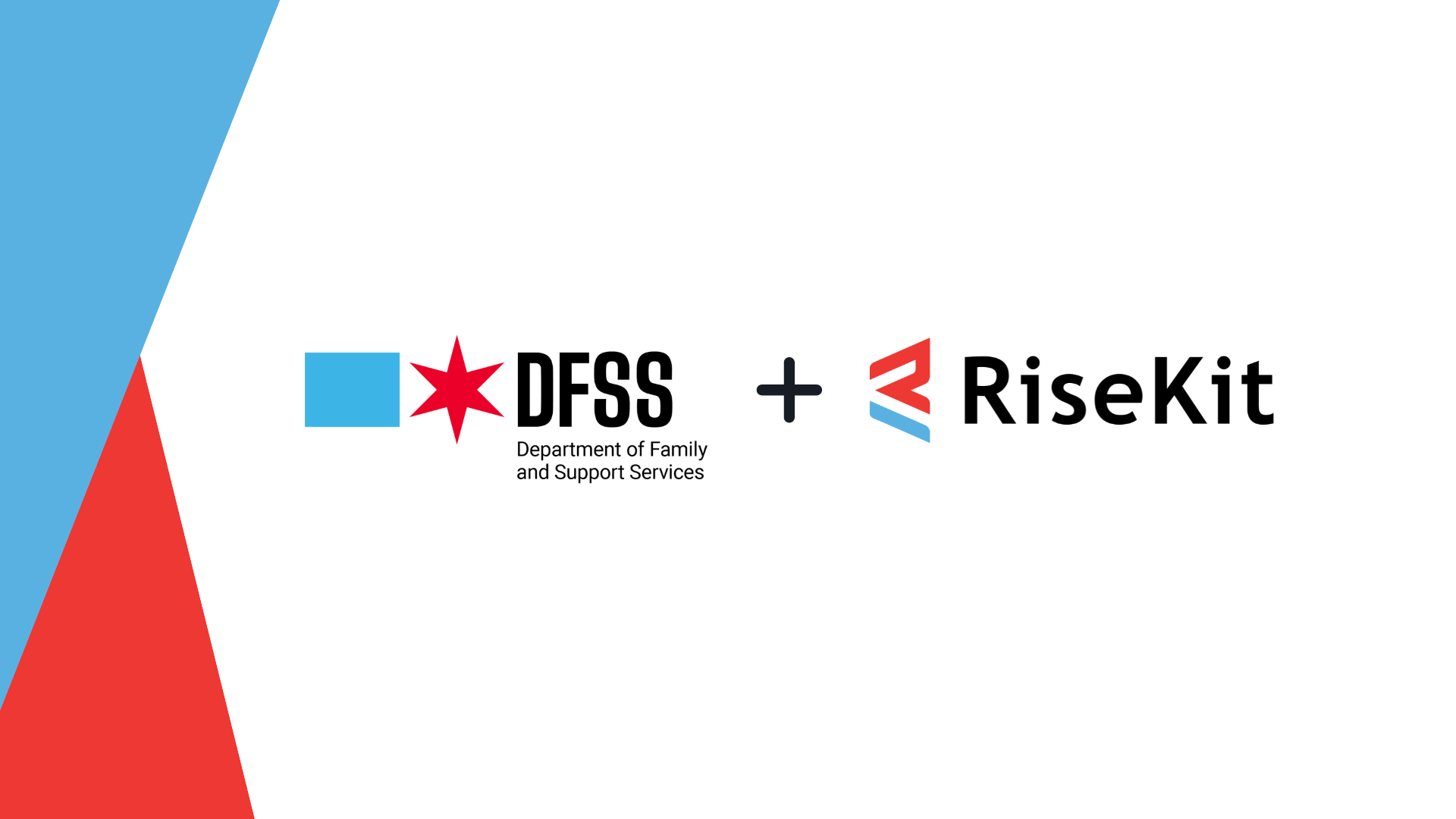 DFSS and RiseKit logos separated by plus sign with blue and red triangles on the left side